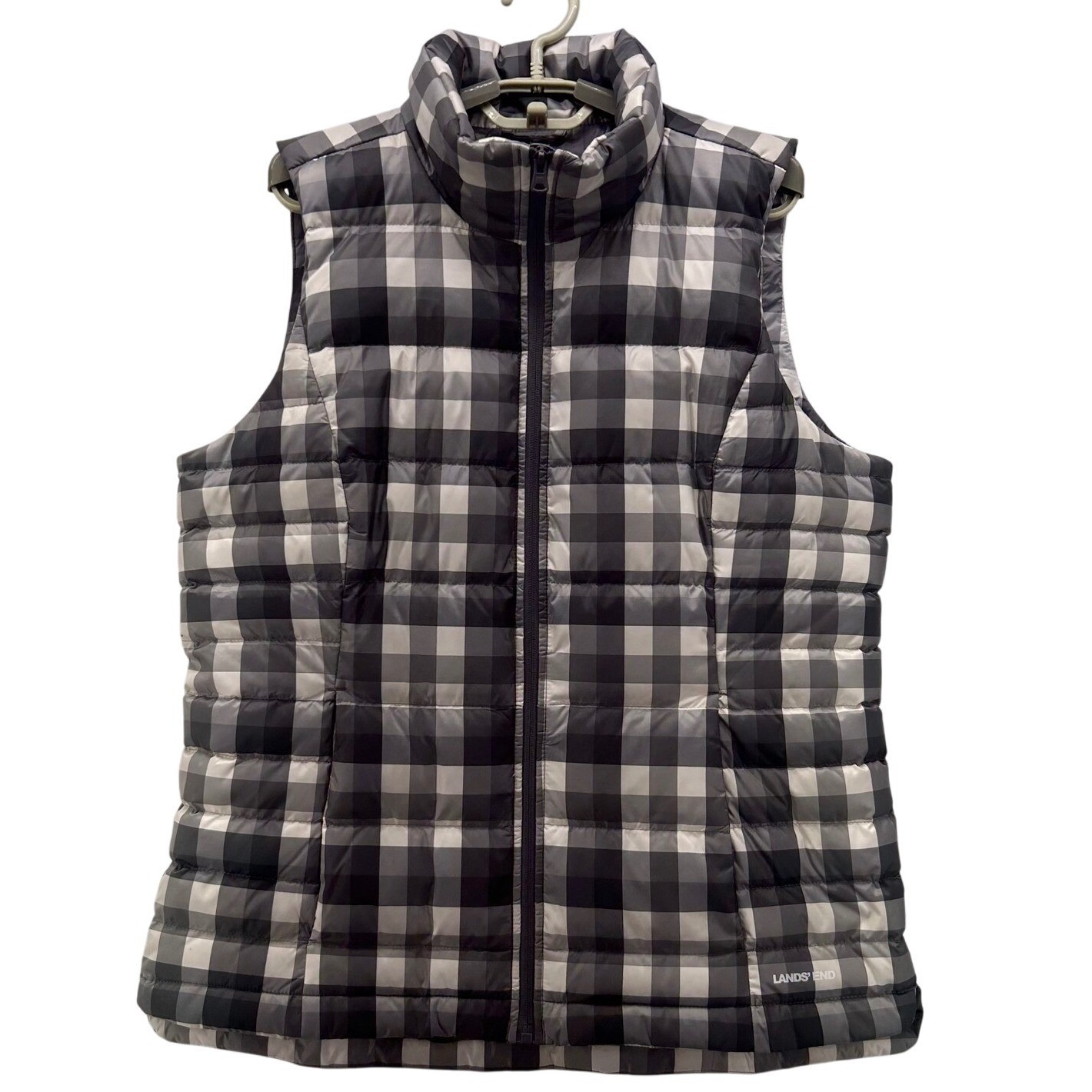 Lands End Down 600 Fill Puffer Vest Gray Medium Tall